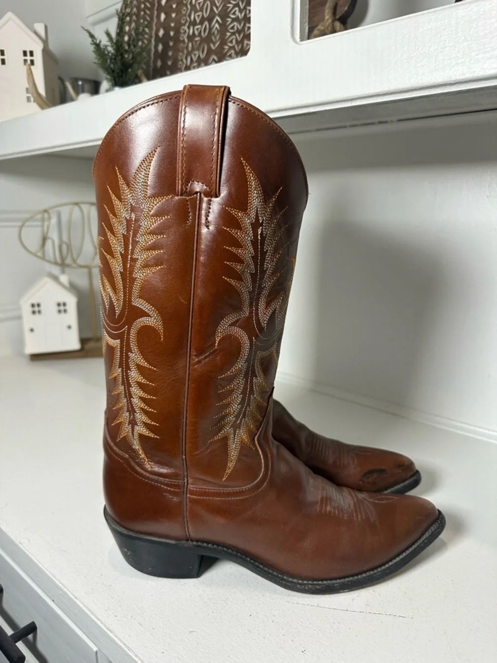 Tony Lama Cowboy Boots Mens 9 Womens 10 10.5 Brown Leather Western Boots Classic - Picture 6 of 10